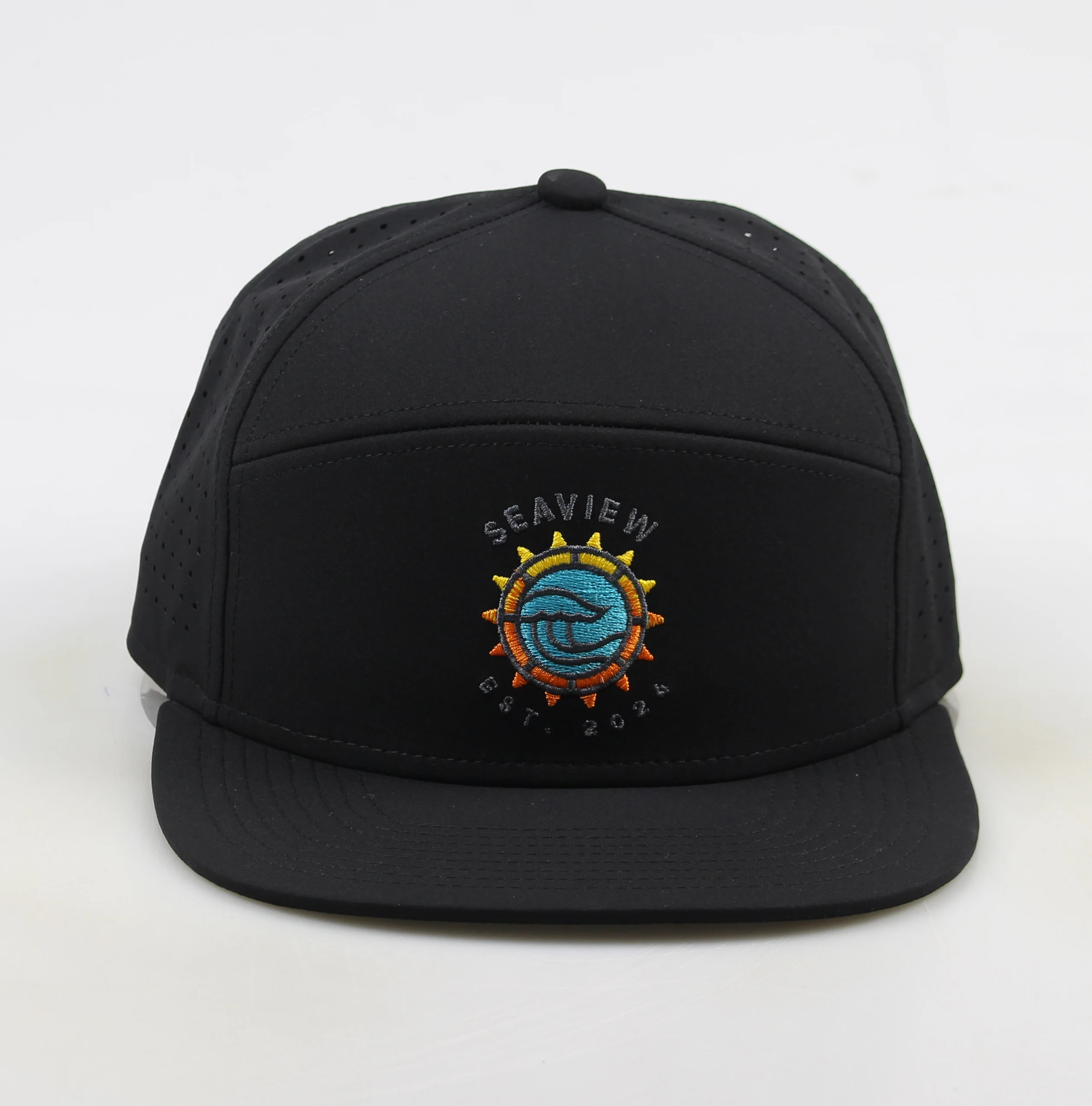 Wholesale Two Tone waterproof Custom Design Rubber Pvc Patch Logo Moisture Wick Snapback Waterproof Caps Perforated Hats Cap