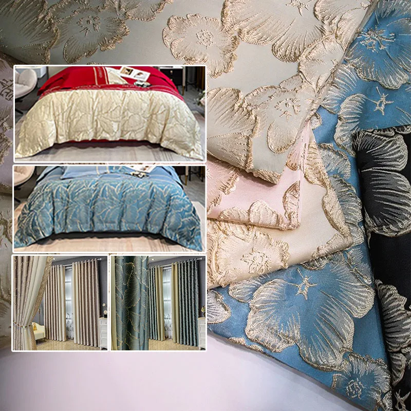 3D gold flower print woven brocade jacquard fabrics dyed 100% polyester fabric for clothing