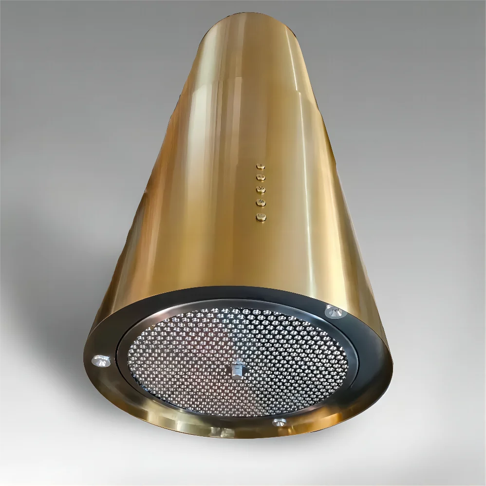 golden Island range hood circular open kitchen ceiling suspended top chimney silent smoke exhaust hood column cooking utensils