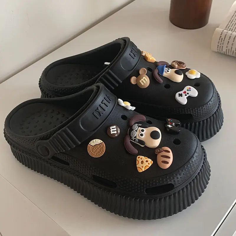 Cute Animal Charms Clogs Platform Summer Outside Wear Non-slip Bathroom Sandals