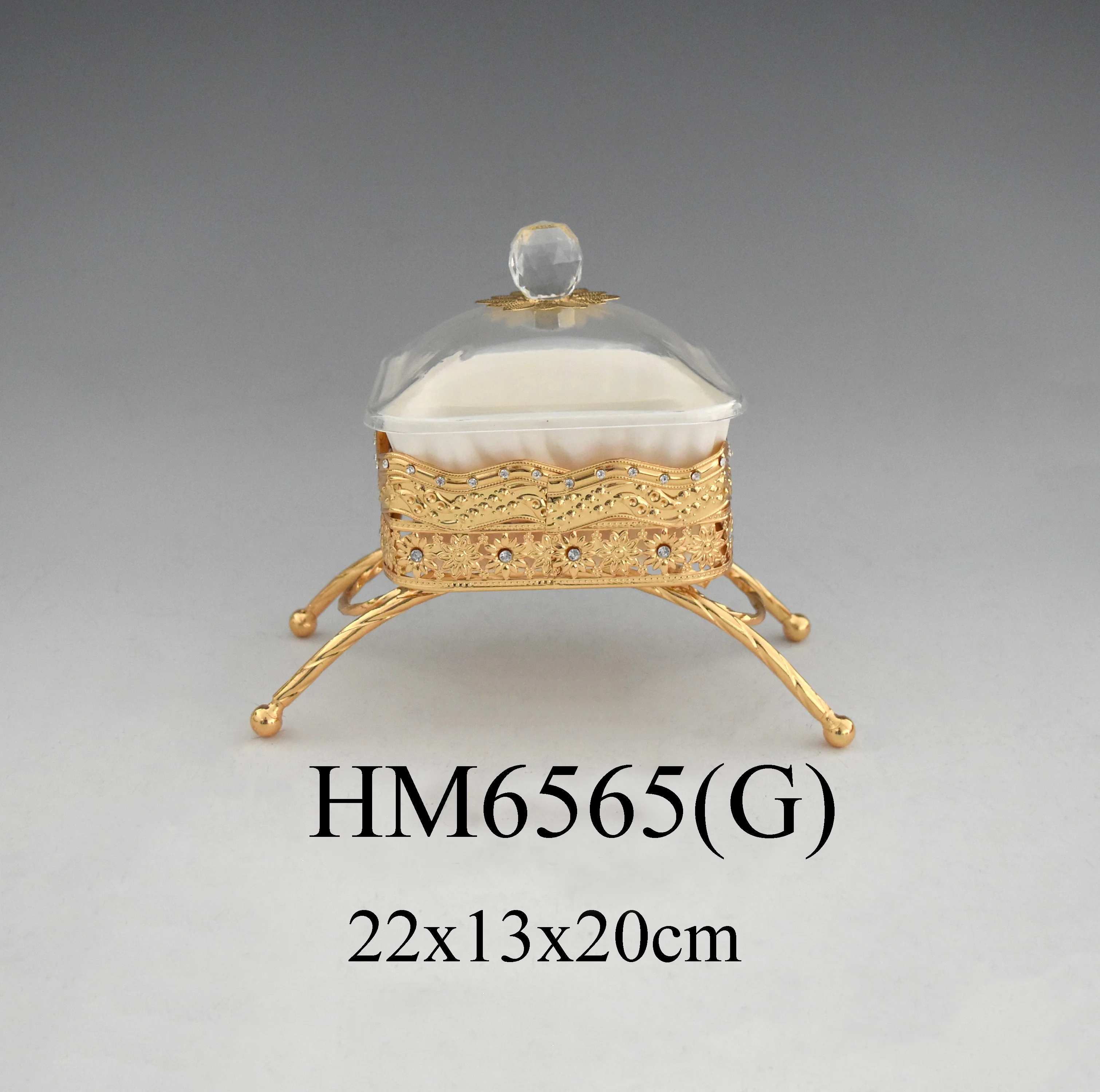 Metal luxury gold candy pot with cover and stand wedding decoration sugar pot