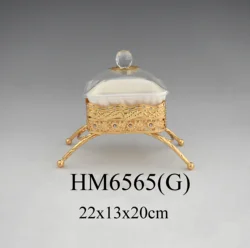 Metal luxury gold candy pot with cover and stand wedding decoration sugar pot