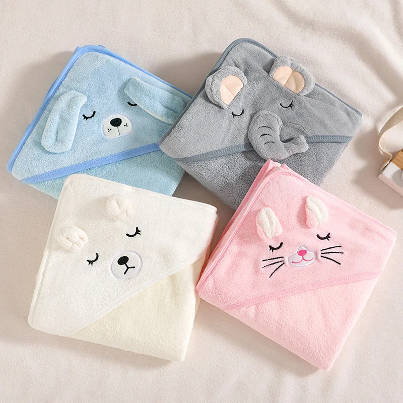 New Cartoon Animal Kids Soft Fast Absorbing Microfiber Coral Fleece Baby Hooded Bath Towel