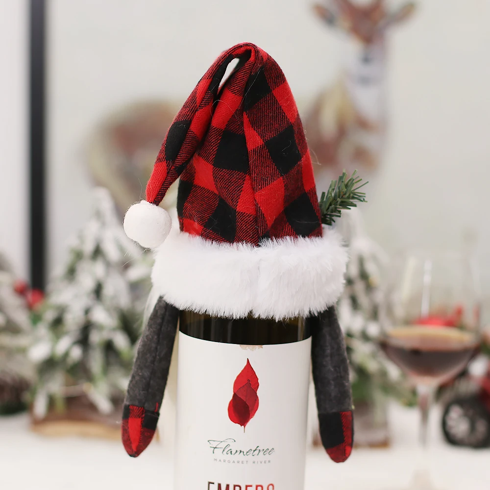 European style tip hat Christmas wine bottle decorate elf no face doll  Santa Claus bottle cover