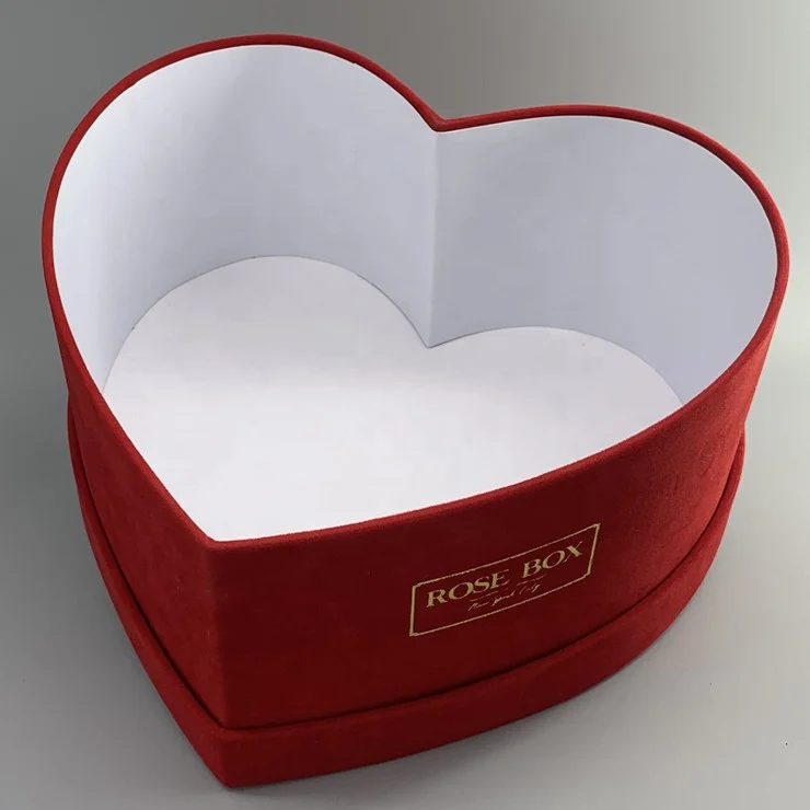 Wholesale high quality red velvet heart shaped flower box with insert foam for preserved roses