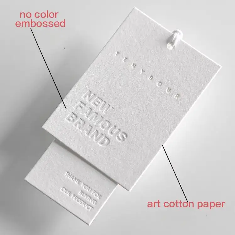Fashion Printing Textured Paper Swing Tag Embossed Garment Hang Tag Coated Paper Tags