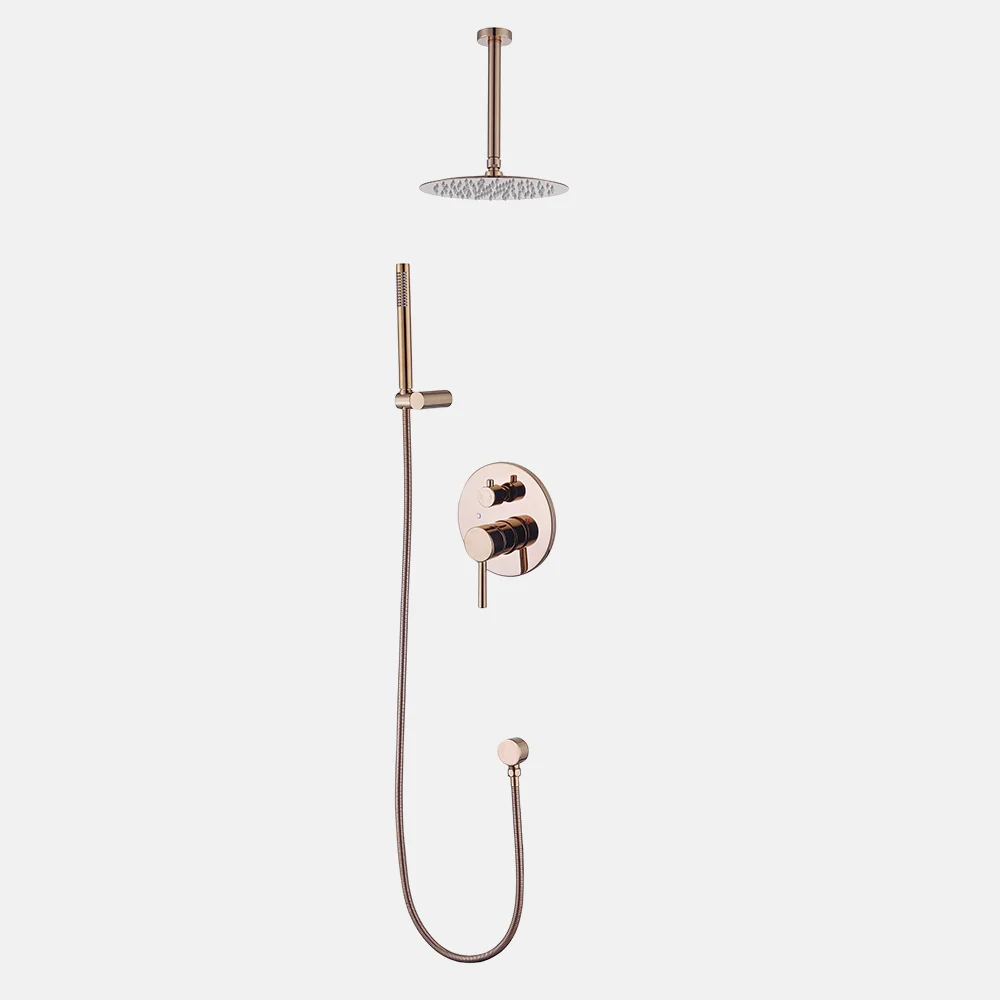 Brass ThermostaticTaps Bath Mixer Rose Gold  Exquisite Shower Set in Wall Mounted Bathroom Concealed Shower Mixer Sets