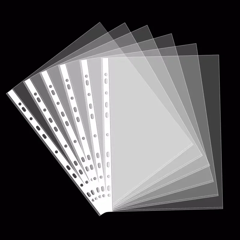 Special Hot Selling Plastic Sleeves Transparent Punched Pockets 11 Holes Sheet Protectors