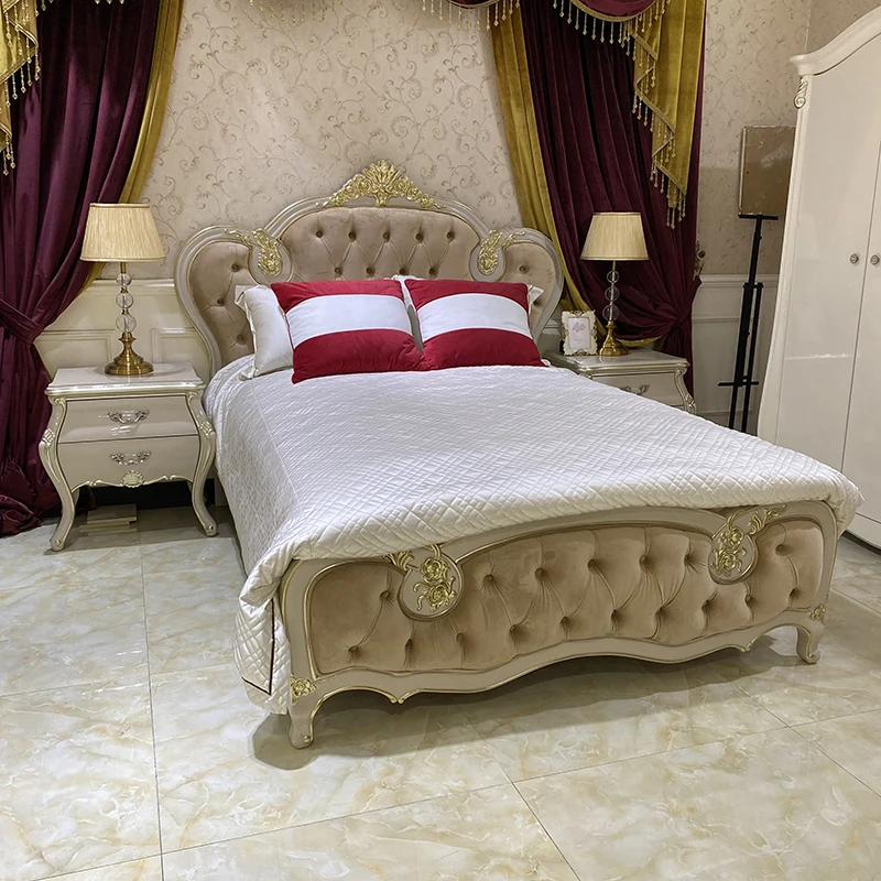 MO LAN European cloth bed Master bedroom Double bed set Luxury 1.5m solid wood Princess King bed