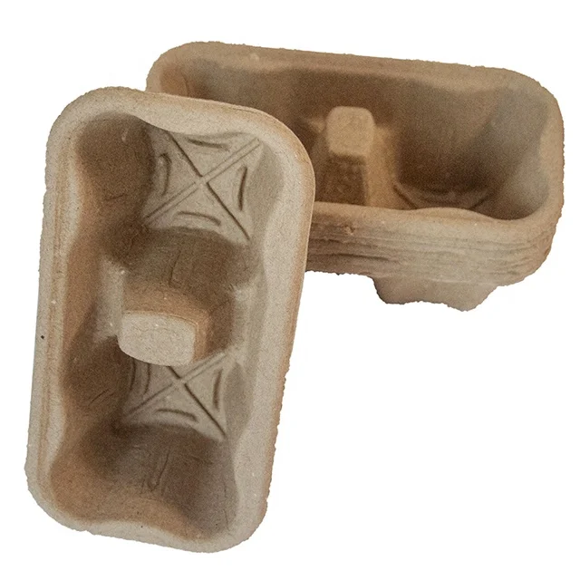 Wholesale Custom 2/4 Paper Pulp Coffee Cup Kraft Sugarcane Bagasse Material Hot Drinks Food Craft Use Cup Holder Tray Carrier