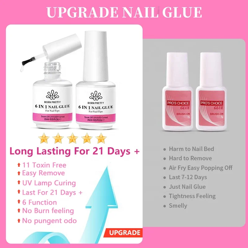 BORN PRETTY 6 IN 1 15ml Multifunction  Nail Tips Glue Gel Polish Transparent Soak off Base Gel Top Coat Extension Nail Gel