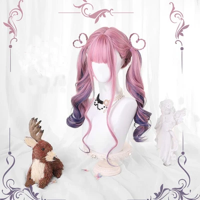 Funtoninght High Temperature Fiber Wigs Lolita Color Gradient Body Wave Wigs Synthetic Hair Cosplay Wigs for Party Supplies