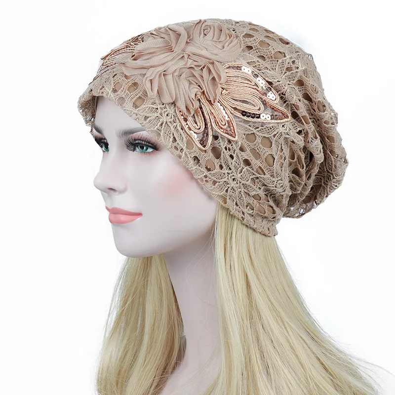 
Lady Women Hat Flower Hijab Lace Cotton Beanie Hat Chemo Cap Full Headwear Hijab 