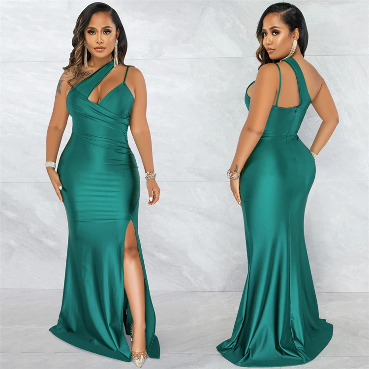 New Plus Size Ladies Cocktail Dress Elegant Evening Party Wear Split Autumn Womens Maxi Dresses