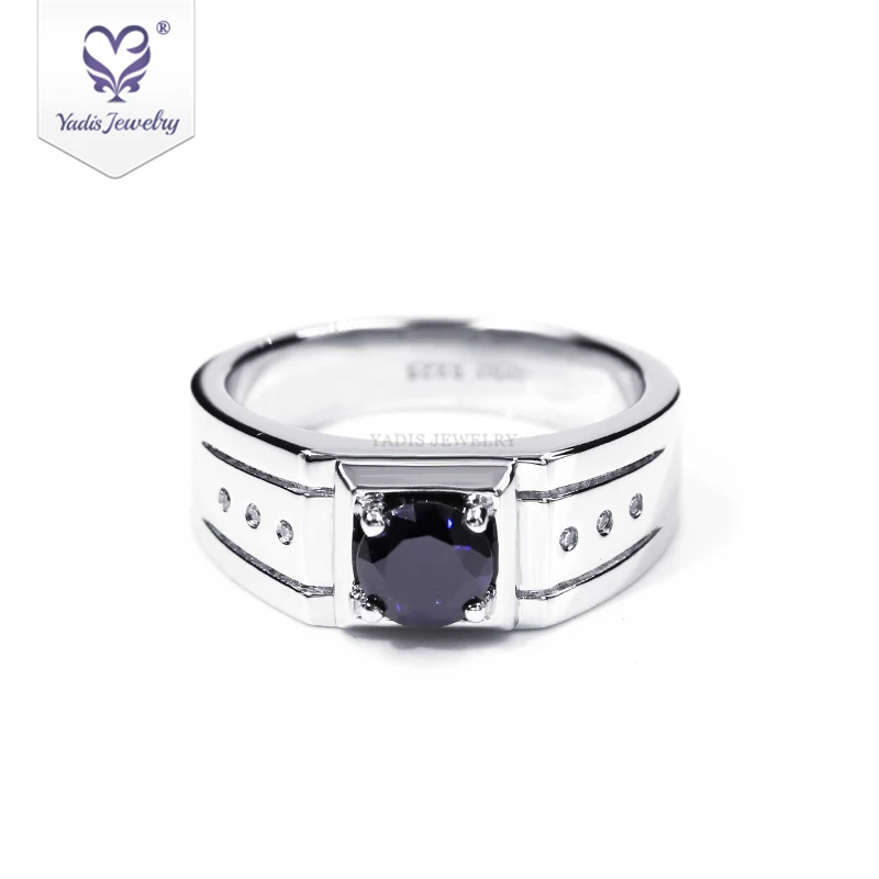 Yadis custom Blue Sapphire 925 Silver white gold plated engagement fine jewelry rings for men