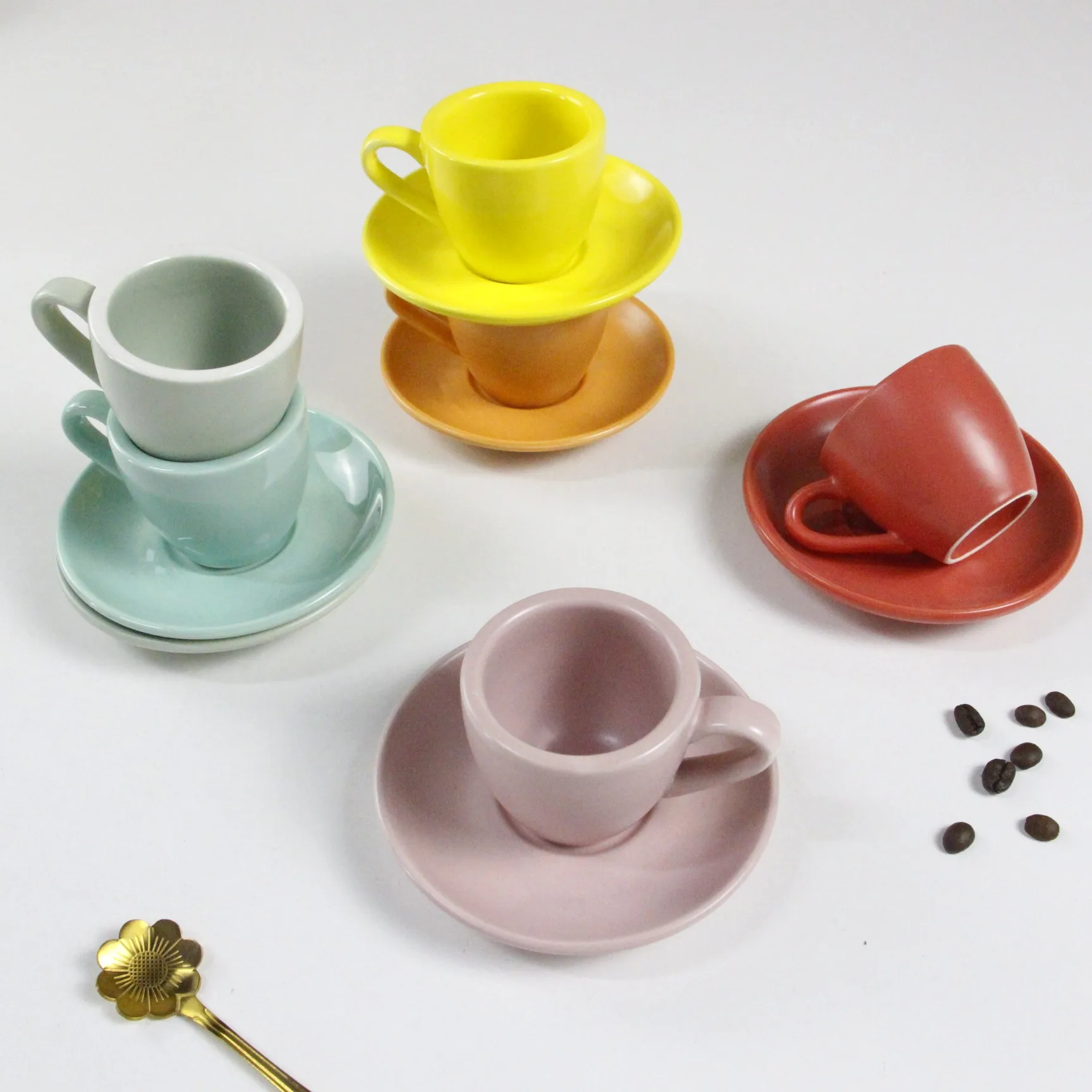Ceramics coffee cup and saucer Espresso Colorful Glazed Custom Cafe Coffee Tea Cups For cafe coffee shops