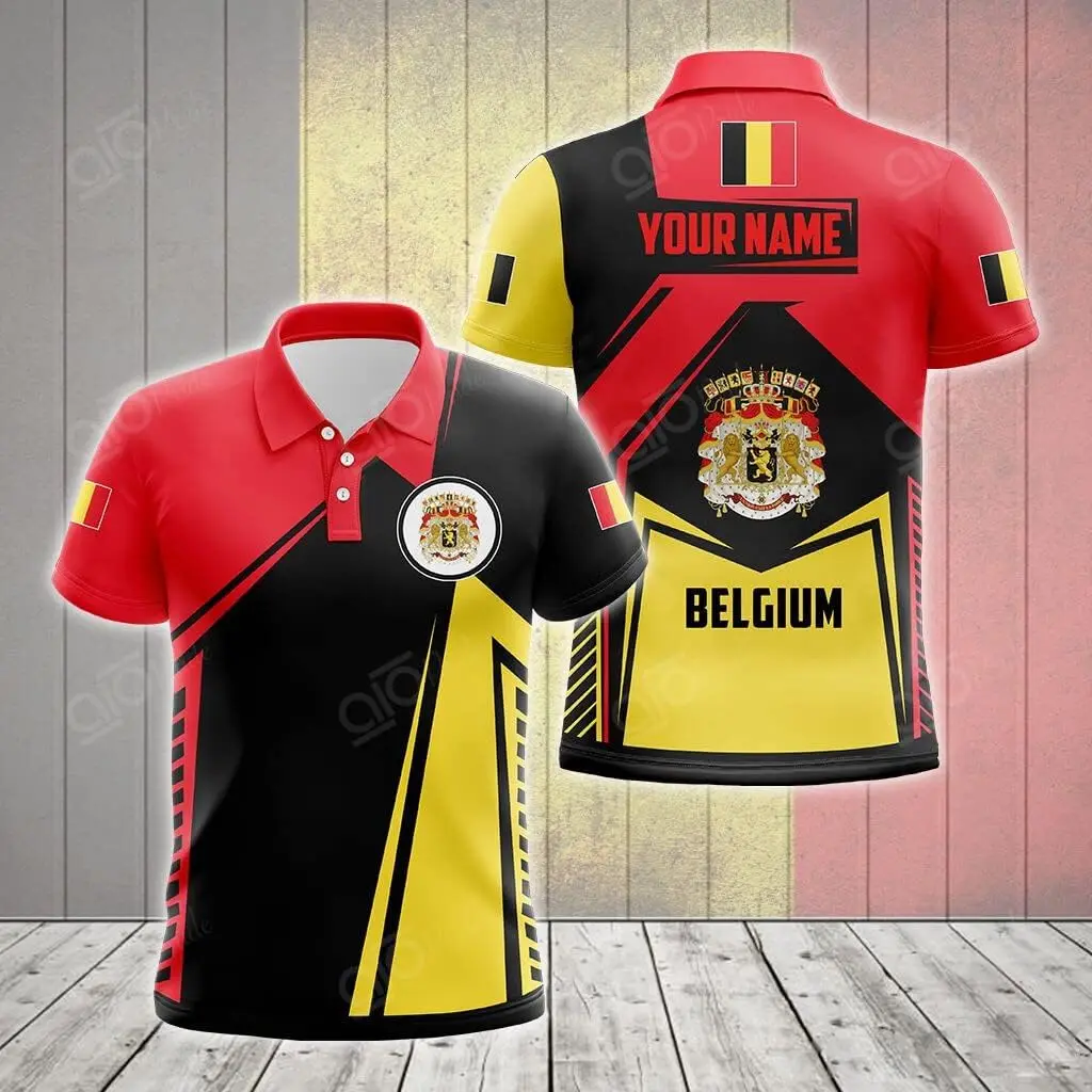 Fitspi Custom Name Belgium Coat Of Arms Flag 3d Unisex Adult Shirt Mens Shirts For Gifts Short Sleeve Xxxxl Clothes Wholesale