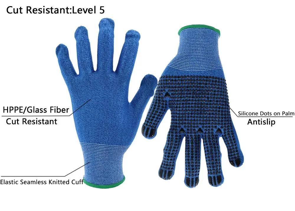 SONICE Anti Cut PVC Dotted Cotton Gloves Knitted Anti Slip Hand Protection Safety Work Gloves