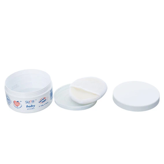 Custom Grefillable HDPE White Plastic Empty Baby Talkum Talcum Powder Container Bottle And Jar Manufacturer With Sifter, Puff