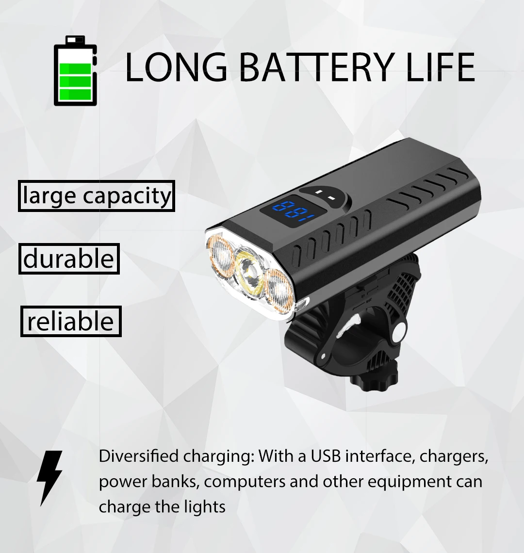 1200 Lumens 5 Modes Aluminum Alloy Bike Light Waterproof IP64 Rechargeable Front Led Bicycle Light