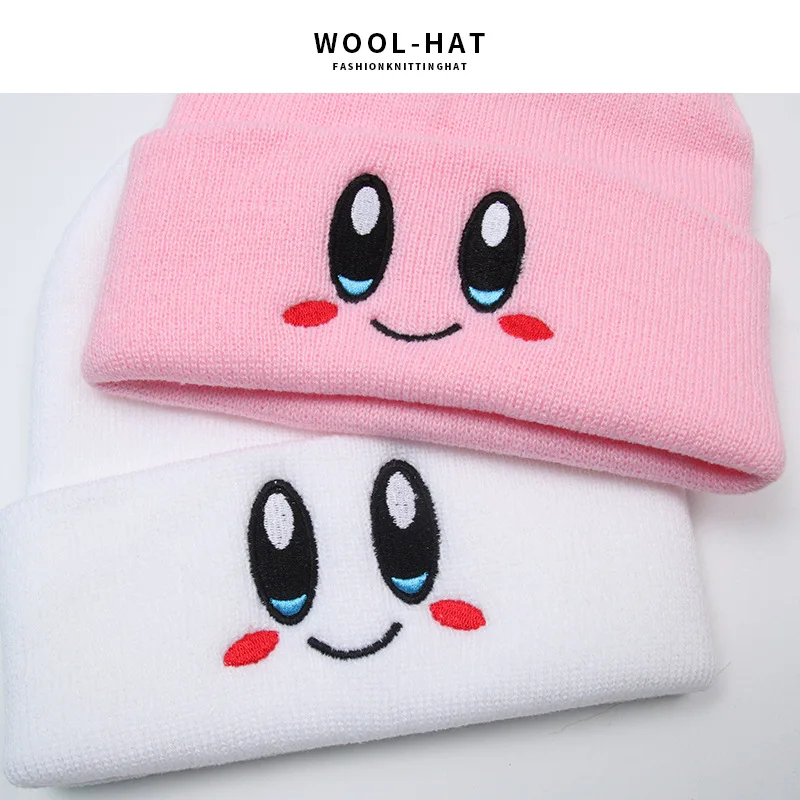 New pink star Kirby embroidery children beanie expression wild wool hat fall winter casual cute knit hat children