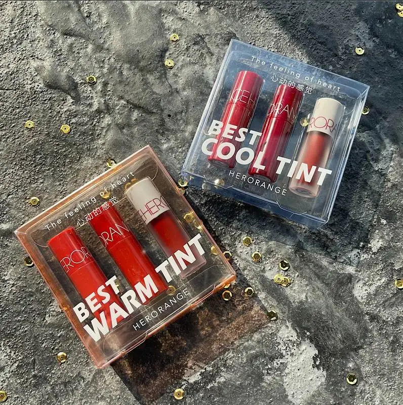 HERORANGE Lip Glaze Set New Product Ideas 2021 Beauty Small Mini Pocket Waterproof Matte 2 Groups of Color Lip Glaze Set