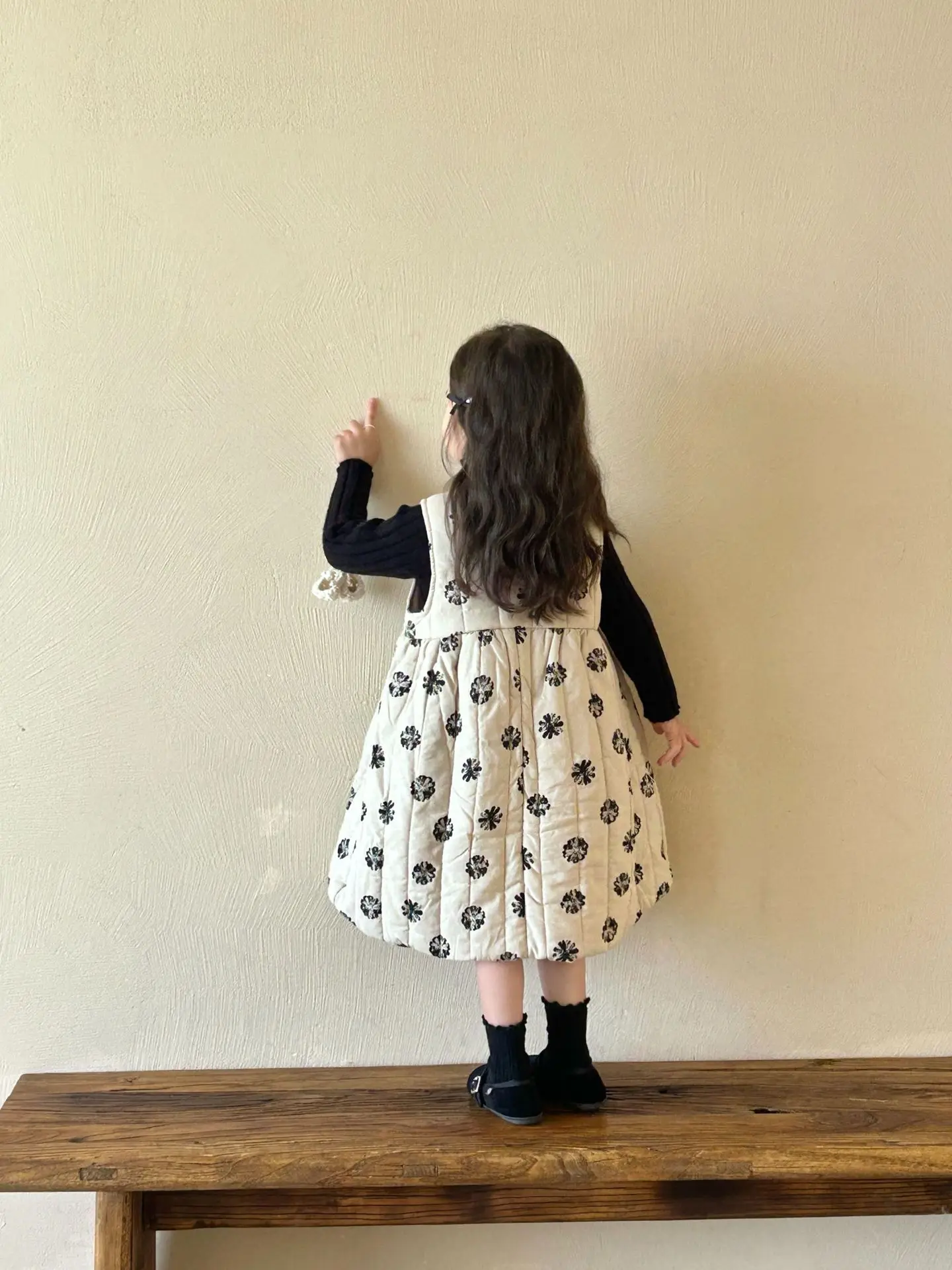 0664 Korean design little baby girls cotton padded dress infant toddler kids flower dress warm clothing wholesale