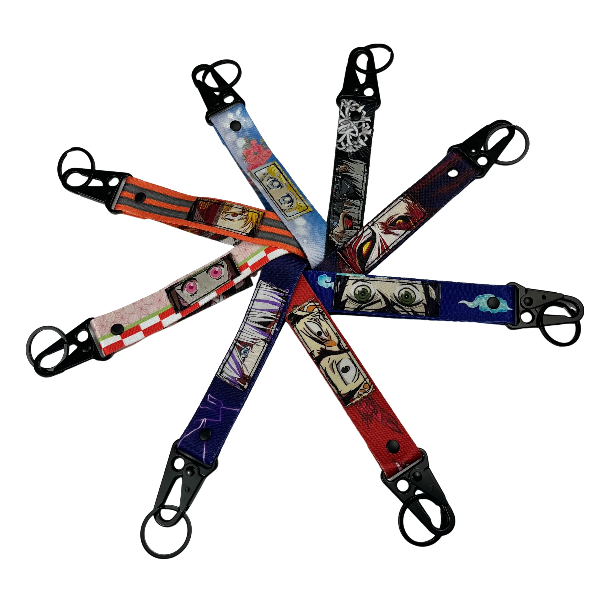Factory Wholesale Anime Keychain With Short Lanyards Eagle Hook Keychain Carabiner Short Nylon Strap Demon Slayer Car Key chain