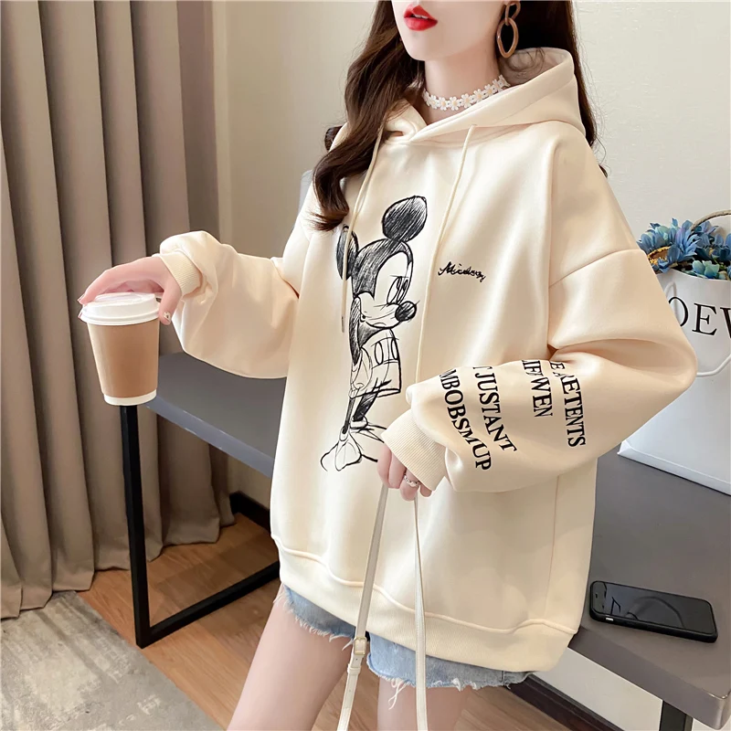 Оптовая продажа, Высококачественная толстовка с капюшоном на осень и зиму, толстовка с мультяшным принтом, флисовый женский свитер с капюшоном и изображением Микки
