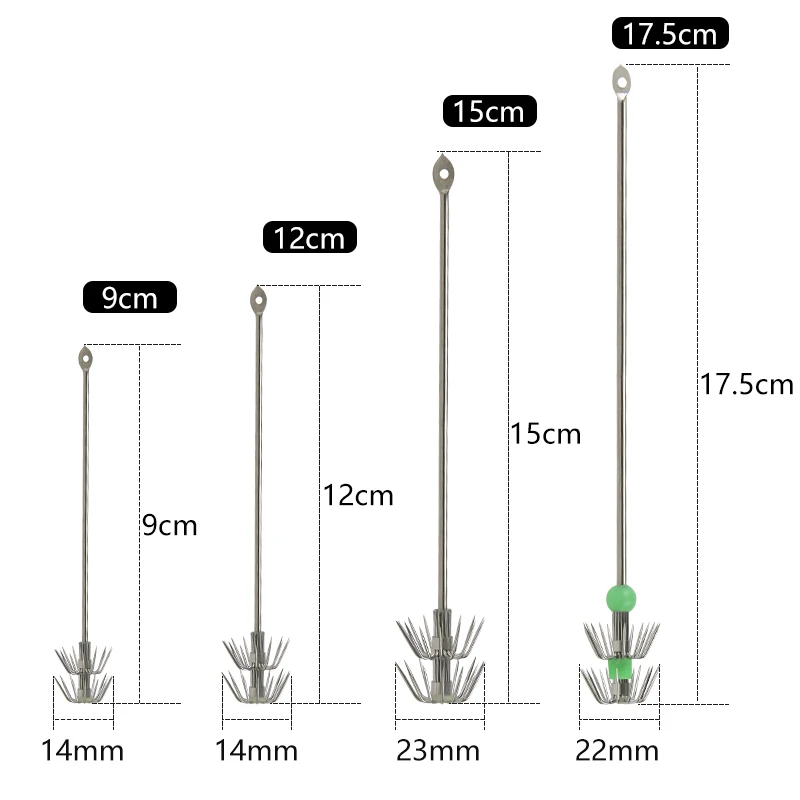 LETOYO 9cm 12cm 15cm 17.5cm Squid Jig Umbrella Luminous Stainless Steel Shaft Squid Jig Hooks For Sea Fishing