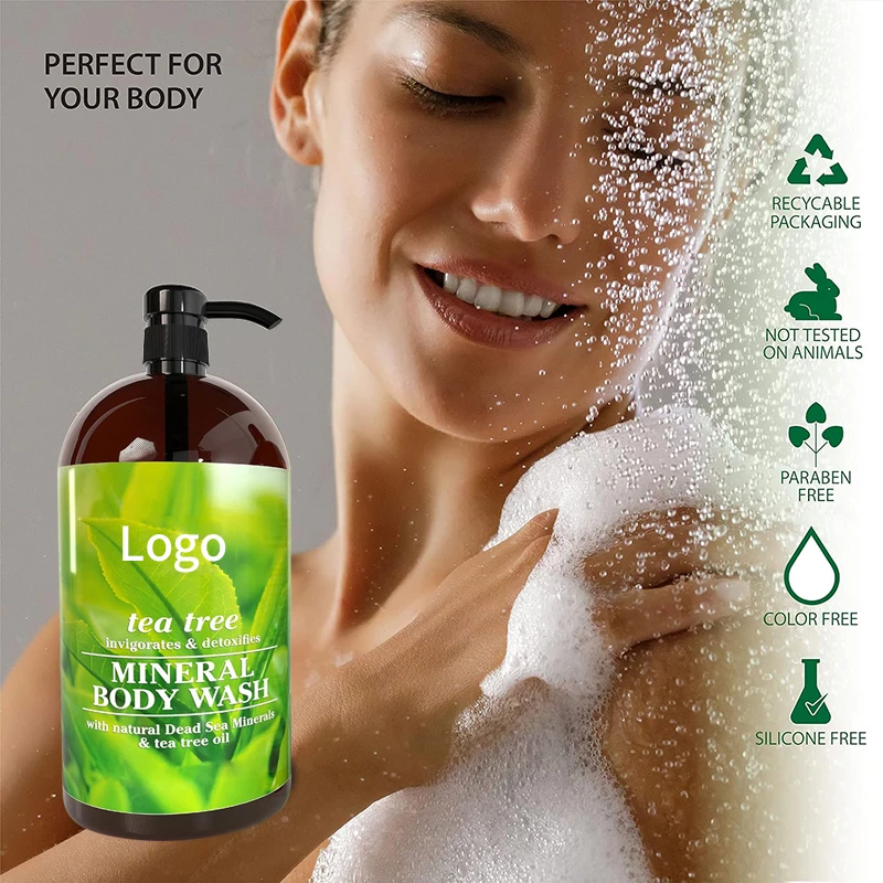 Custom Best Brand Tea Tree Shower Gel Antibacterial Anti Inflammatory Exfoliating Shower Gels
