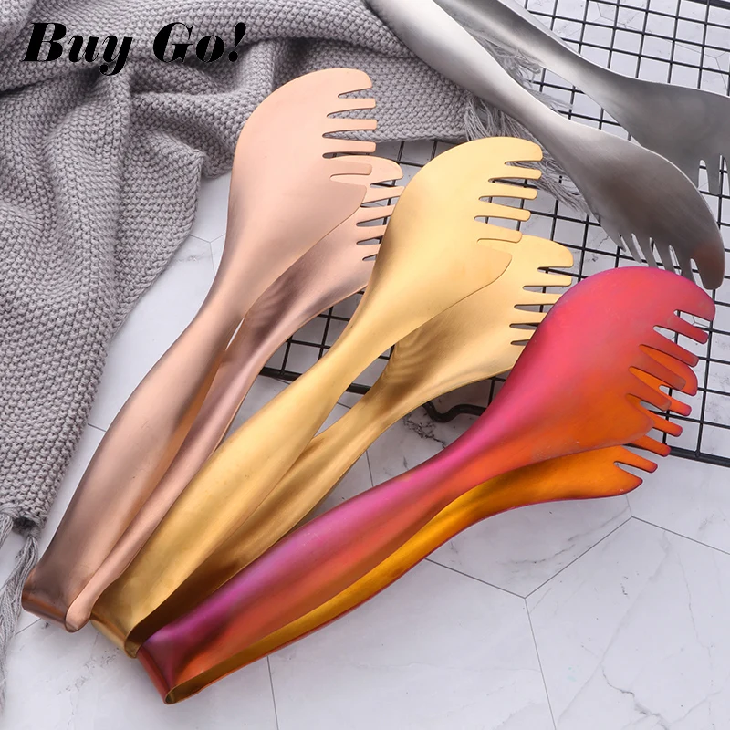 Food Grade Toothed Non Slip Stainless Steel BBQ Kitchen Cooking Food Serving Tongs