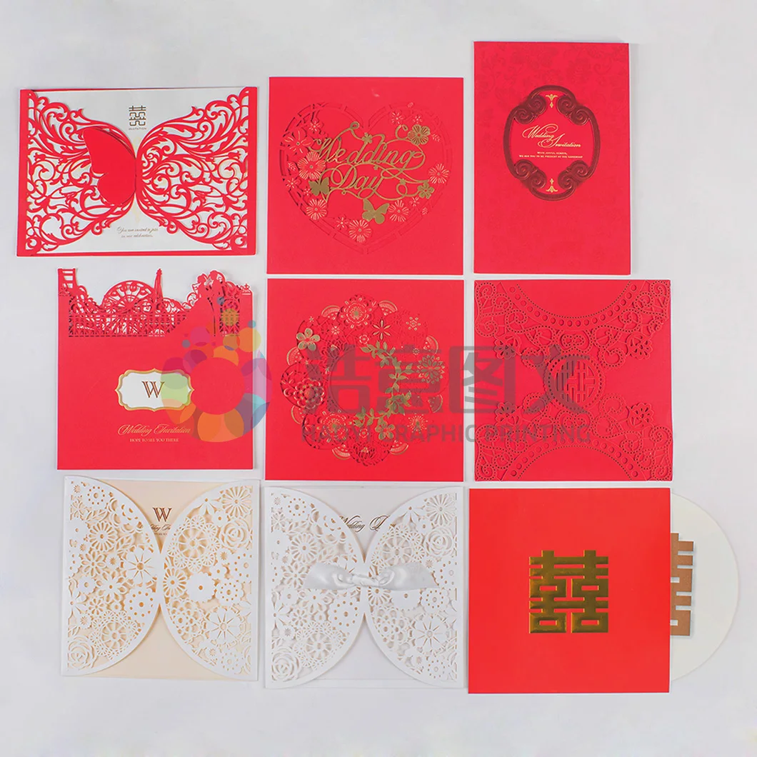 Custom Printing Laser Cut Luxurious Wedding Invitations Red Elegant Wedding Invitation Paper Cards