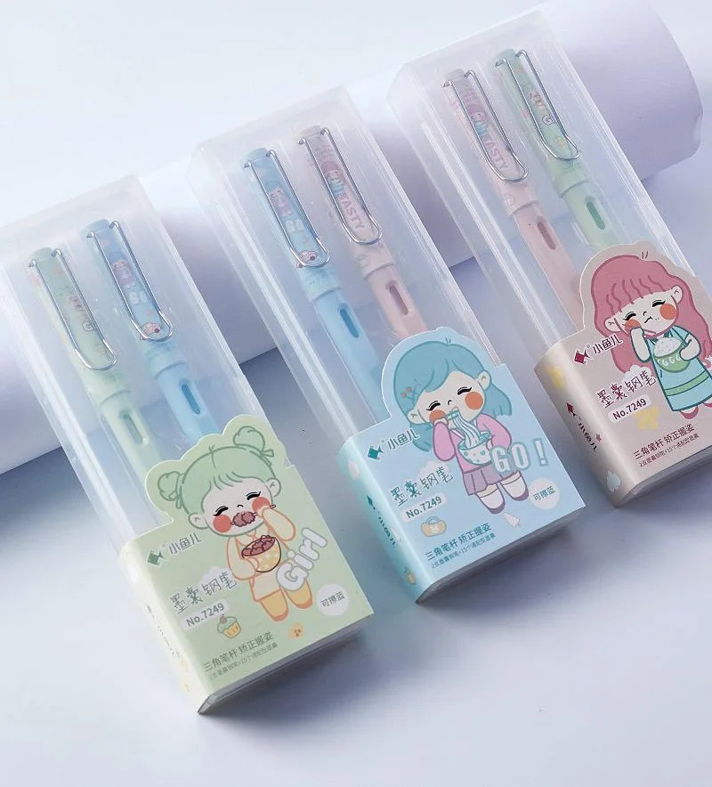 Пластиковая сменная стираемая перьевая ручка с зажимом в полипропиленовой коробке, 2 шт.