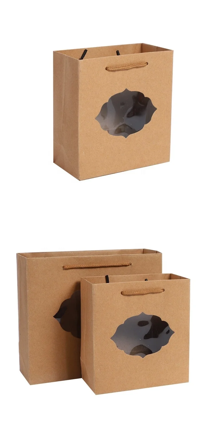 Creative window small kraft paper bag spot window white mini portable small gift bag takeout packaging bag