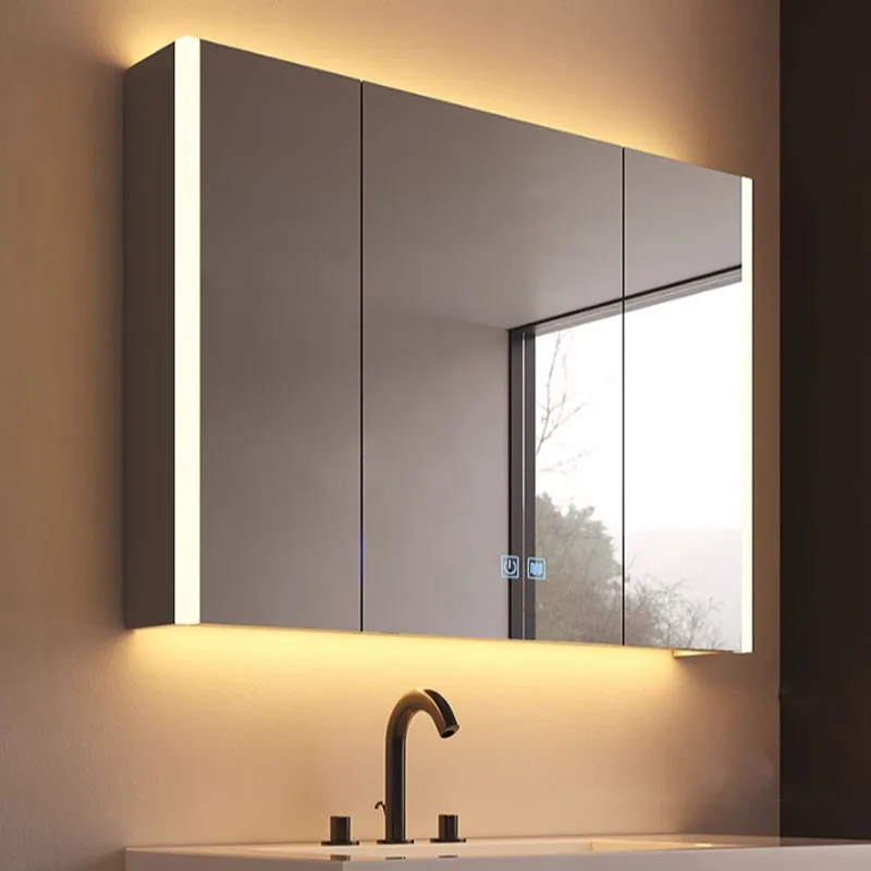 Modern Wall Mounted Smart Mirror Cabinet Manufacturer Touch Screen Led Lighted Salon Makeup Medicine Cabinets for Bathroom