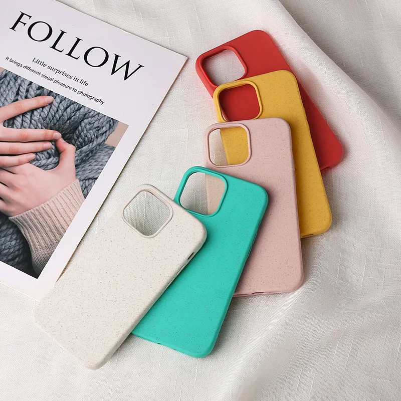Hot selling environmental Biodegradable wheat straw+TPE phone case trendy shockproof phone cases for iphone 11 12 13 series