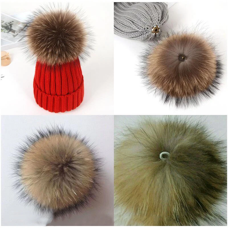 fluffy large 15cm 13 cm recycled detachable real raccoon fur pompom balls for hats for garment