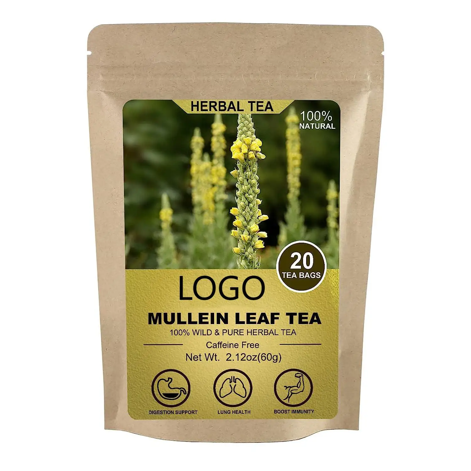 Mullein leaf tea bag 20 tea bags 3 g/bag non genetically modified caffeine free natural healthy herbal tea