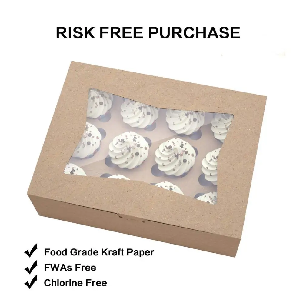 Bulk Kraft Paper Window Clear 4 6 12 24 Hole Muffin Cup Cake Cupcake Packaging Box Wholesale Custom Transparent Mini Cupcake Box