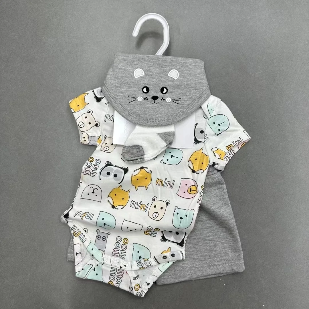New Summer Baby Clothing for 2024 Baby 4 piece set Printed Cute Pattern Shorts Set Waffle Kids Shorts Set, summer baby clothing