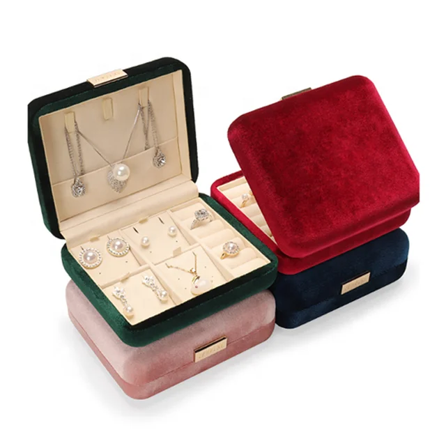 Luxury multifunctional velvet flap ring earring necklace pearl jewelry packaging box