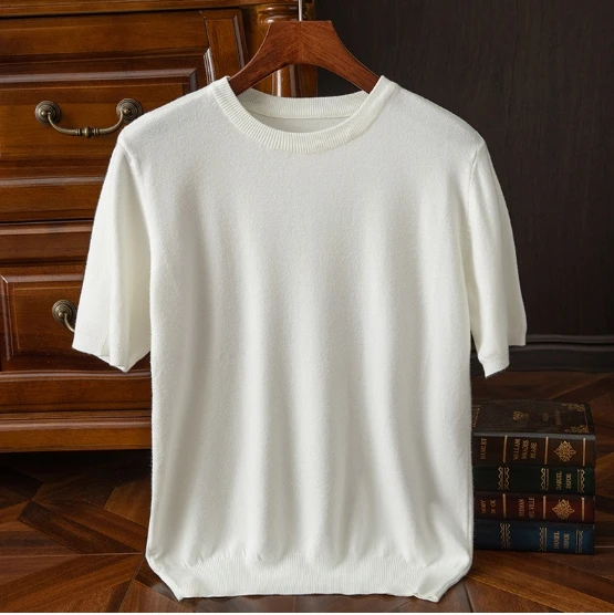 Liu Ming Latest Products 2024 Korean Fashion Men Casual Knit O Neck Sweater Short Sleeve Tops T Shirts