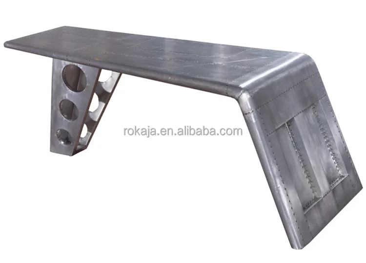 Aluminum Rivets Office Desk Console Antique Loft Aviation Furniture Spitfire Vintage Industrial Wing Computer Desk