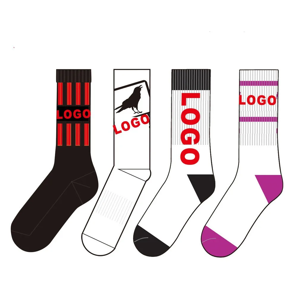 Can custom logo design oem gym good quality printing men outdoor  Athletic running Adult Cotton Crew Sports Socks with logo
