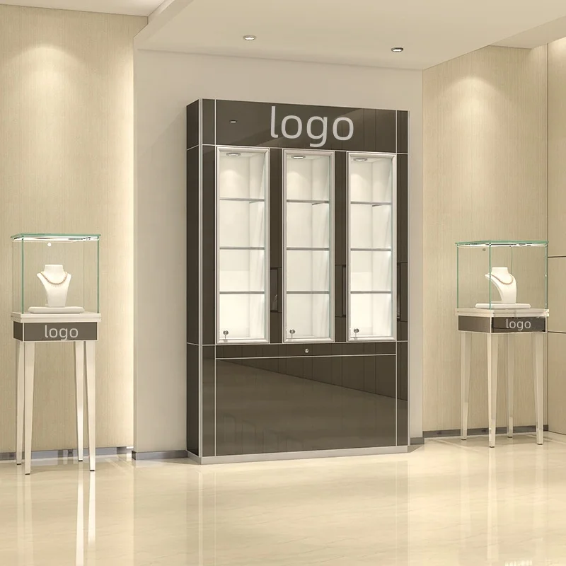 led spot lamp with piercing sandblasting furniture mirrored vintage storage lock display cabinet showcase for jewelry showroom