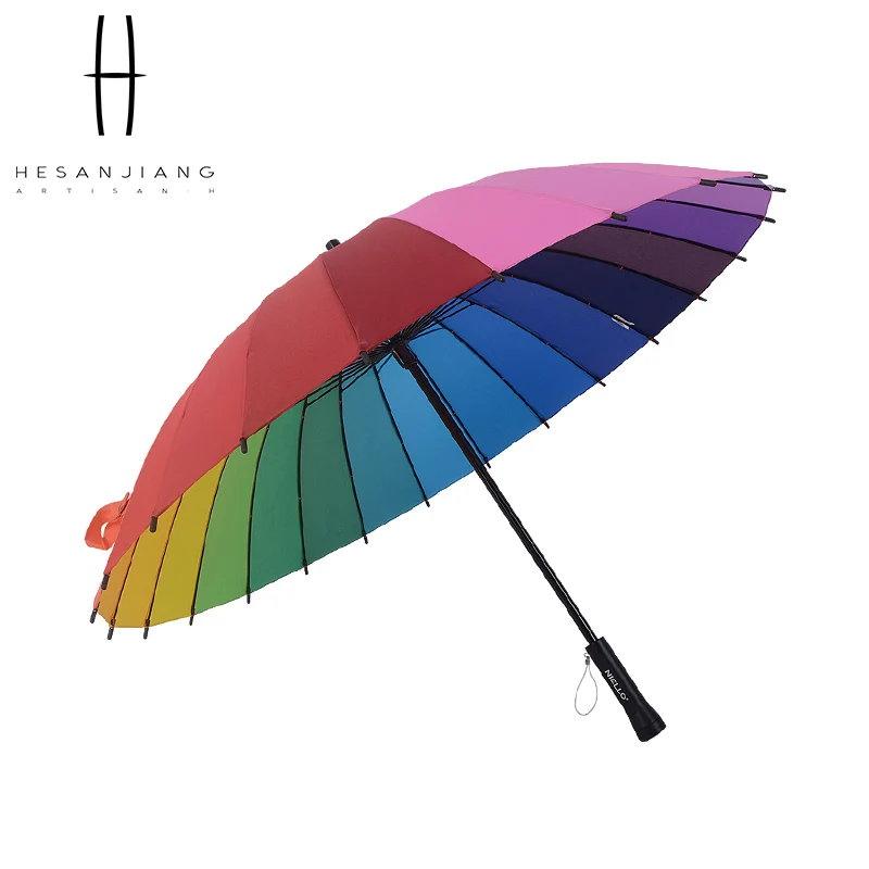 Wholesale 24 inch chromatic straight umbrella manual open rainbow umbrella with digital print custom logo