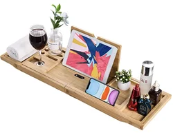 Wholesale Foldable Expandable Bamboo Bath Caddy Tray for Bathtub