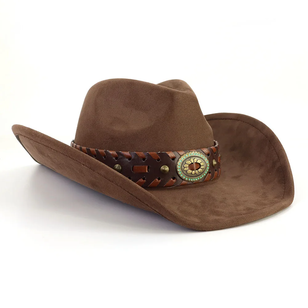 western style riding brown cow boy stock vintage one size unisex suede cowboy hats