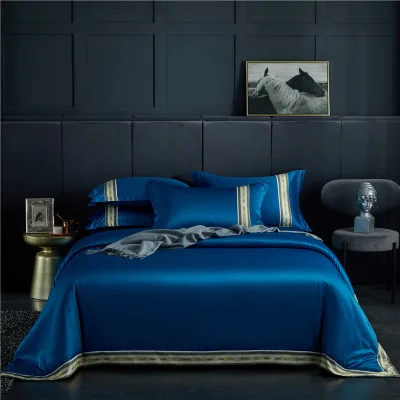 
100% woven polyester silk fabric comforter bed sheet silk bedding set 